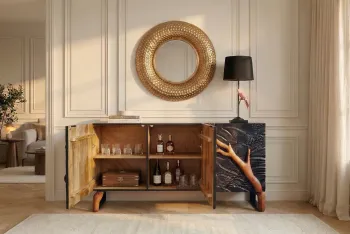 Dressoir 3D mangohout zwart 160 cm