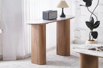 sidetable beige keramiek bruine poten 120 cm