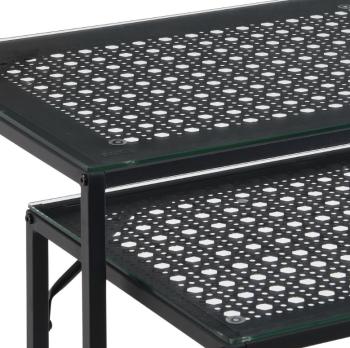 sidetable set zwart metaal met glas 100 cm