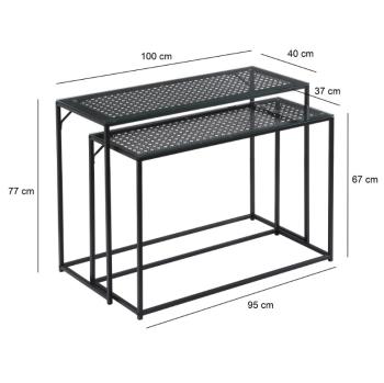 sidetable set zwart metaal met glas 100 cm