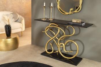Sidetable Snake goud zwart marmer 115 cm