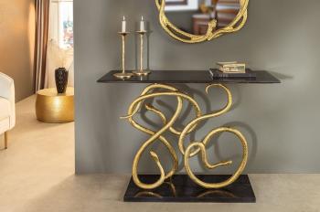 Sidetable Snake goud zwart marmer 115 cm