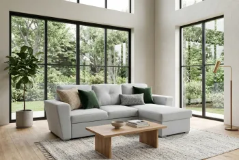 Slaap hoekbank beige stof met opbergruimte 245 cm