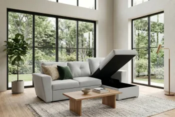 Slaap hoekbank beige stof met opbergruimte 245 cm