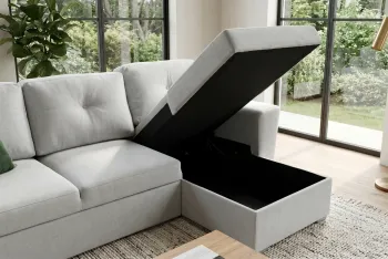 Slaap hoekbank beige stof met opbergruimte 245 cm