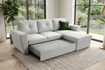Slaap hoekbank beige stof met opbergruimte 245 cm