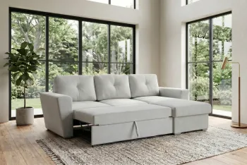 Slaap hoekbank beige stof met opbergruimte 245 cm