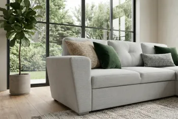 Slaap hoekbank beige stof met opbergruimte 245 cm