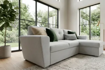 Slaap hoekbank beige stof met opbergruimte 245 cm
