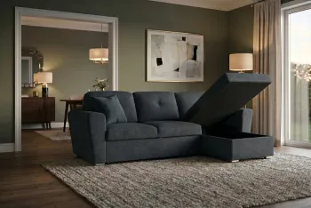 Slaap hoekbank grijs stof met opbergruimte 245 cm