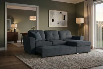 Slaap hoekbank grijs stof met opbergruimte 245 cm