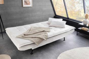 slaapbank beige cord stof 195 cm met kussens