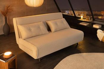 Slaapbank beige cord stof 140 cm incl kussens