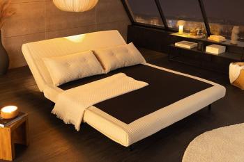 Slaapbank beige cord stof 140 cm incl kussens