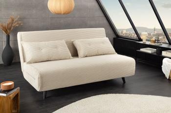 Slaapbank beige cord stof 140 cm incl kussens