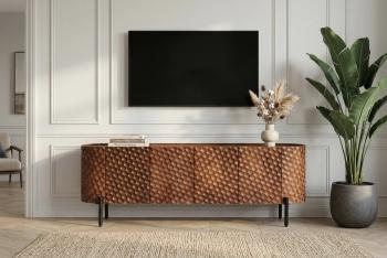 TV meubel bruin mangohout 3D honingraat 160 cm