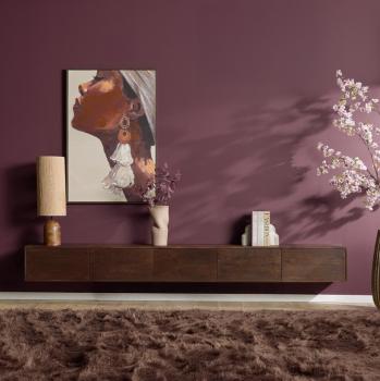 strak zwevend tv meubel donkerbruin mangohout 280 cm