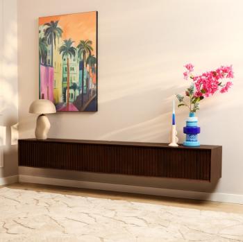 Zwevend tv meubel stripe walnoot 200 cm