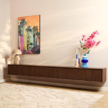 Zwevend tv meubel stripe walnoot 280 cm