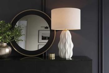 Tafellamp wit keramiek goud accent witte kap