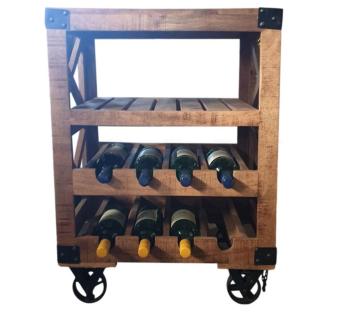 trolley wijnkast mangohout 60 cm