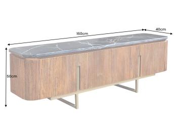 lowboard zwart marmer mangohout 160 cm