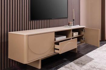TV meubel beige gelakt keramiek travertin 150 cm
