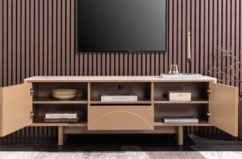 TV meubel beige gelakt keramiek travertin 150 cm