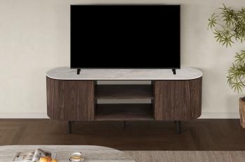 Tv meubel donkerbruin eiken kleur met beige bovenpaneel 160 cm