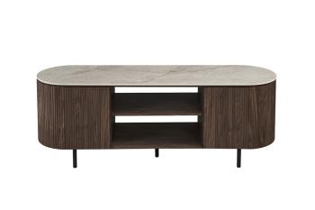 Tv meubel donkerbruin eiken kleur met beige bovenpaneel 160 cm