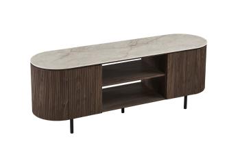 Tv meubel donkerbruin eiken kleur met beige bovenpaneel 160 cm