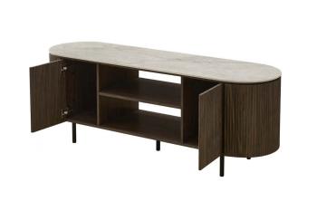 Tv meubel donkerbruin eiken kleur met beige bovenpaneel 160 cm