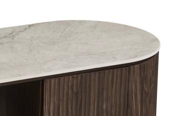 Tv meubel donkerbruin eiken kleur met beige bovenpaneel 160 cm