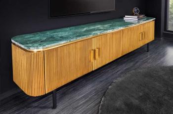 TV lowboard mangohout messing groen marmer 160 cm