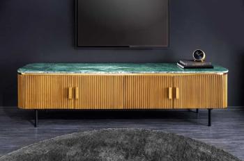TV lowboard mangohout messing groen marmer 160 cm
