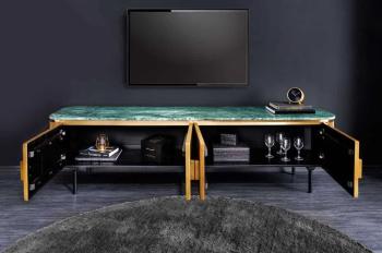 TV lowboard mangohout messing groen marmer 160 cm
