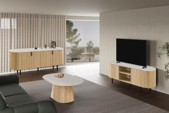 Tv meubel licht eiken met barokgrijs keramiek 160 cm