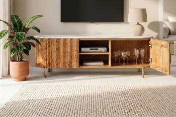 tv meubel mangohout met marmer bovenblad 140 cm