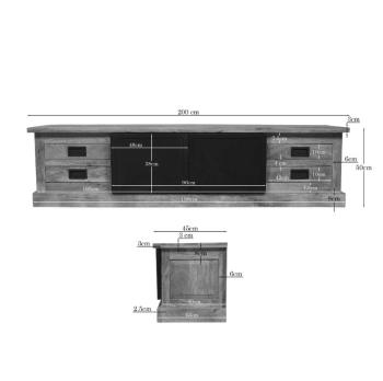 TV meubel mangohout 200 cm met laden en deuren
