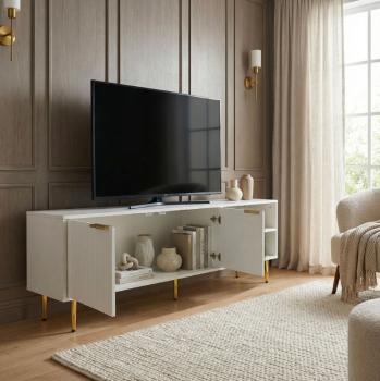 Modern wit tv meubel met lamellen structuur 150 cm