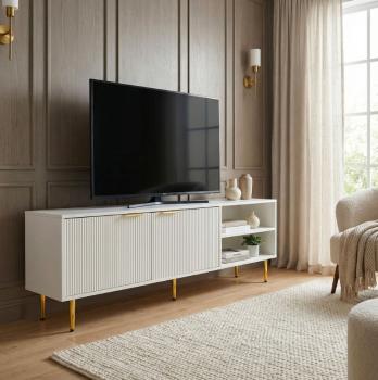Modern wit tv meubel met lamellen structuur 150 cm
