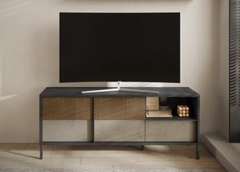 Tv meubel zwart lava met beige en bruin 156 cm