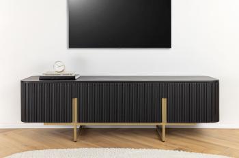 Lowboard zwart mangohout 160 cm met gouden accenten
