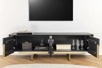 Lowboard zwart mangohout 160 cm met gouden accenten