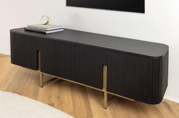 Lowboard zwart mangohout 160 cm met gouden accenten