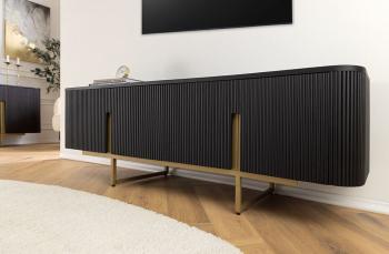 Lowboard zwart mangohout 160 cm met gouden accenten