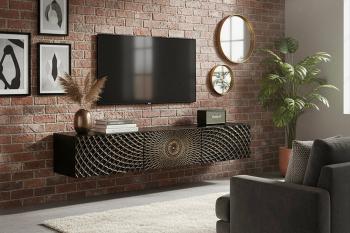 Zwevend tv meubel illussie zwart mangohout 160 cm