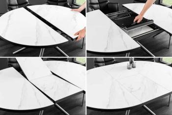 Uitschuifbare ronde eettafel keramiek wit 120-160 cm