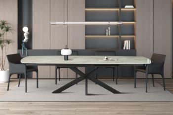 Ovale uitschuifbare tafel beige glanzend keramiek 160-240 cm