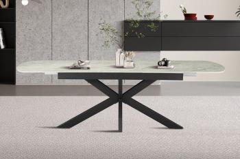Uitschuifbare eettafel beige glanzend keramiek 180-220 cm